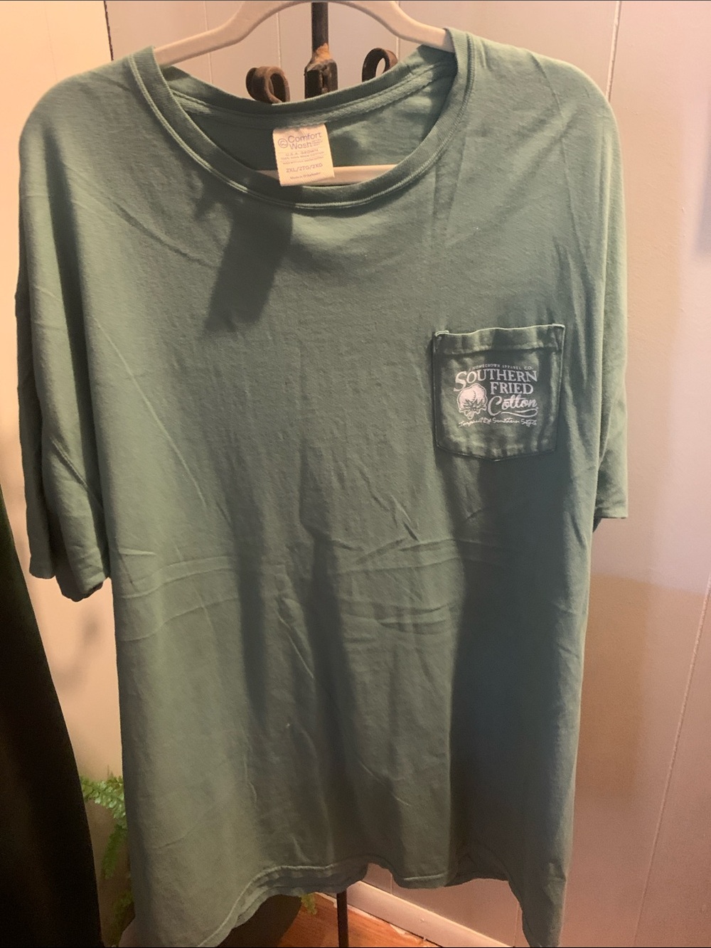 Southern Fried Cotton Green Pocket Tee